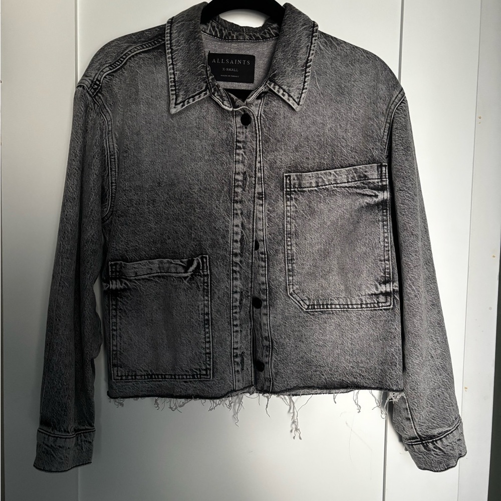 All Saints Women's Gray Distressed Denim Jacket